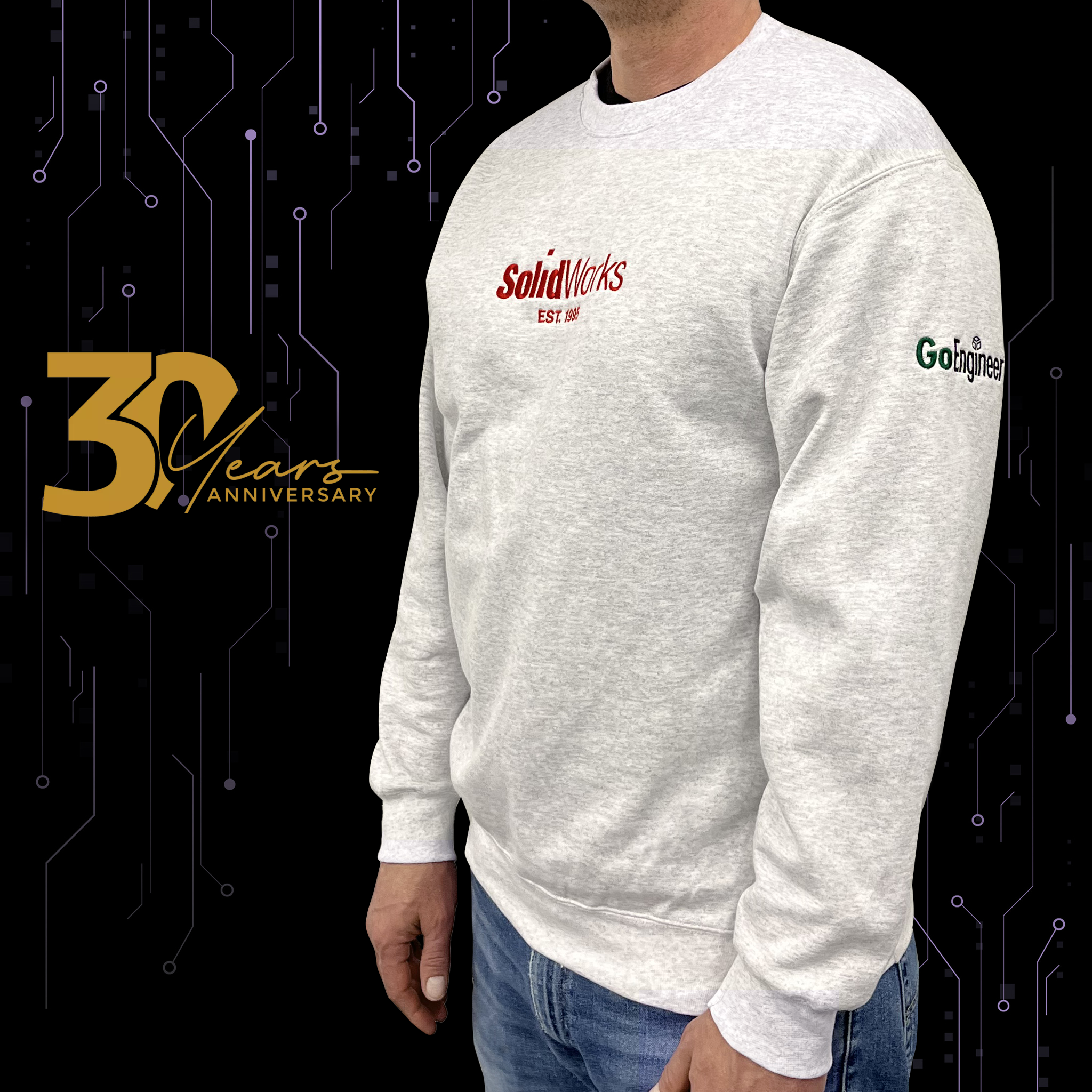 Retro SOLIDWORKS/GoEngineer Logo Sweatshirt - Light Gray - 3/4 View