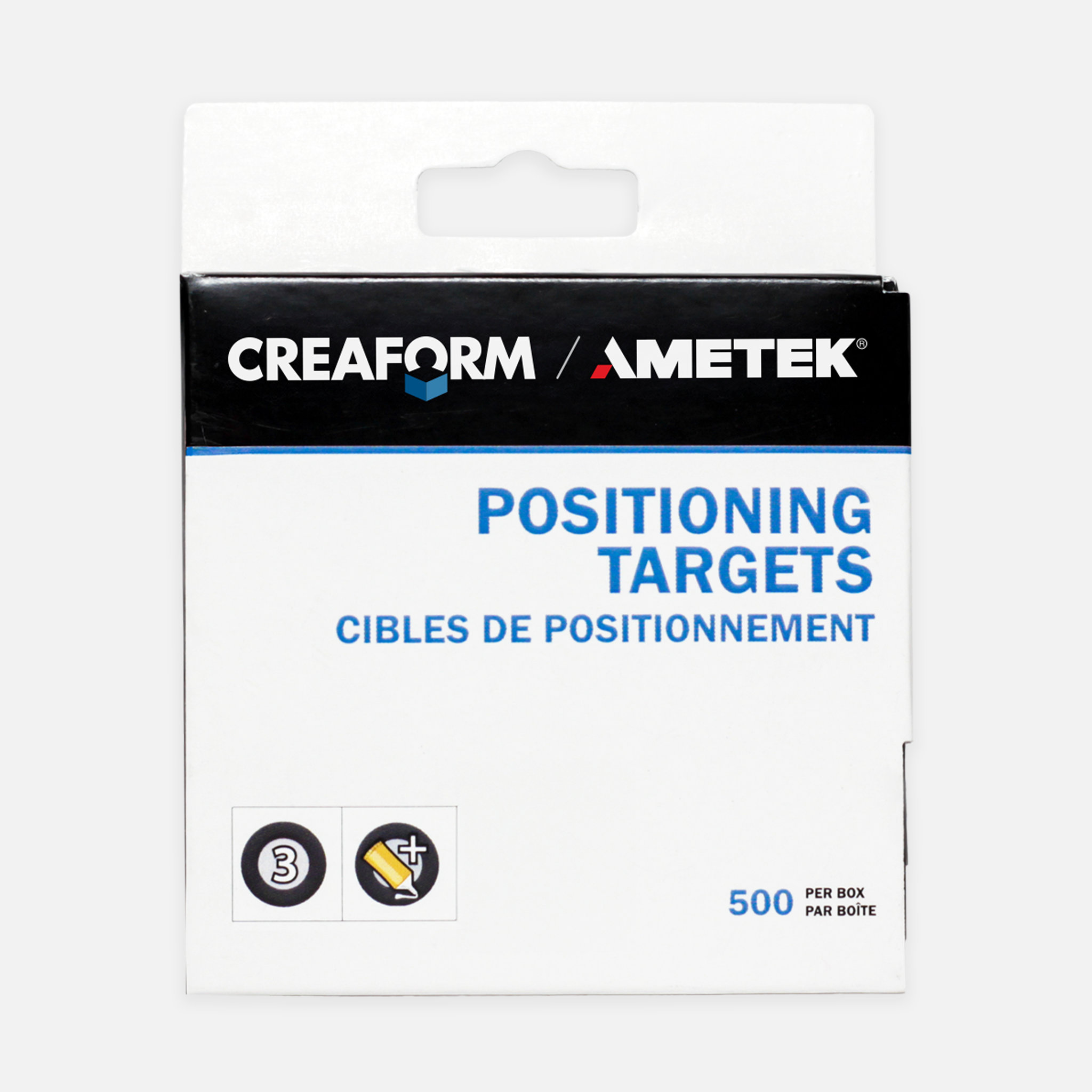 Creaform® Positioning Targets Packaging - Black Contour, 3mm, Regular Adhesive, 500-Pack for Go!SCAN 20 and HandySCAN BLACK 3D Scanners
