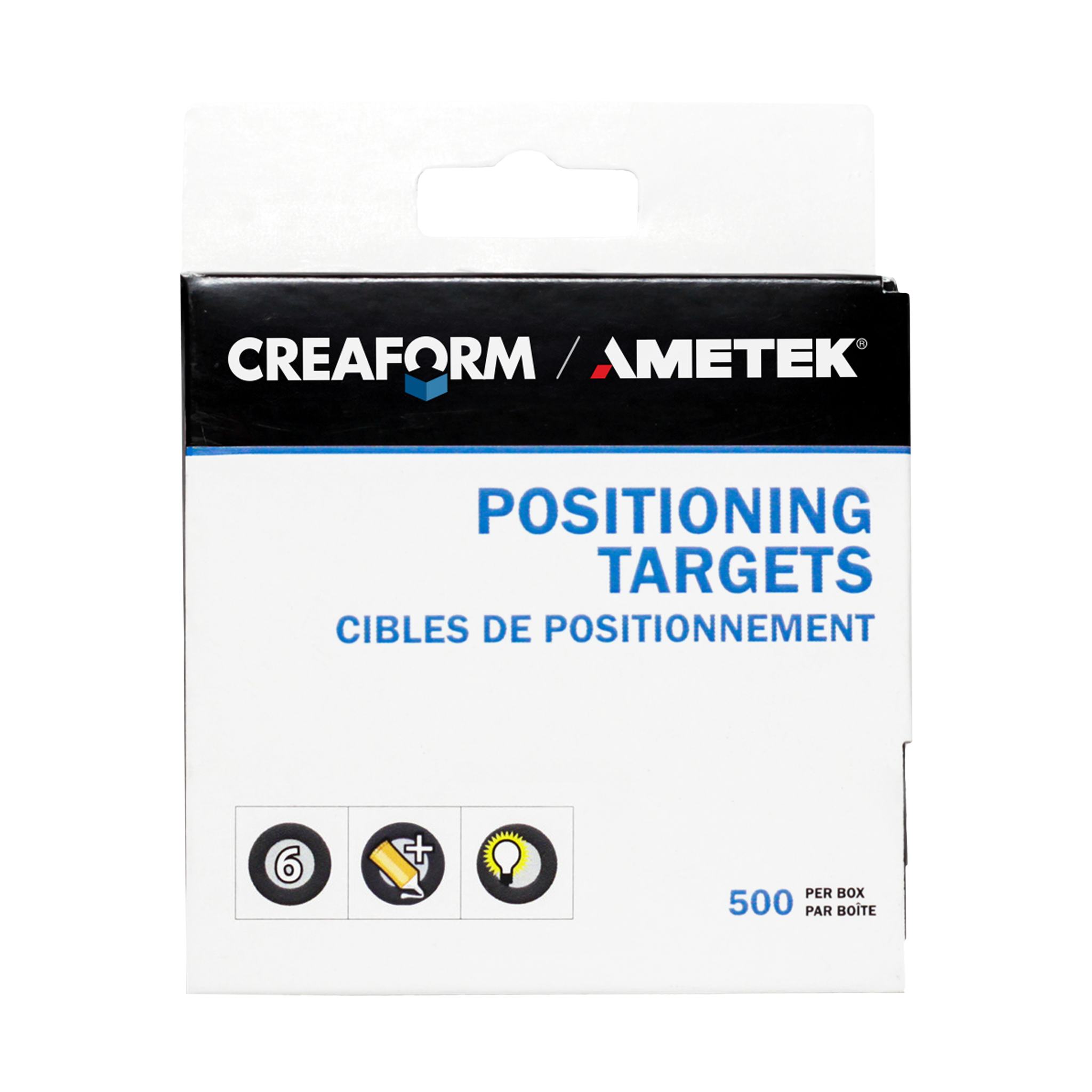 Creaform Positioning Targets Packaging - Black Contour, 6mm, High Reflectivity, Regular Adhesive, 500-Pack for Go!SCAN, HandySCAN, and Peel 3D Scanners