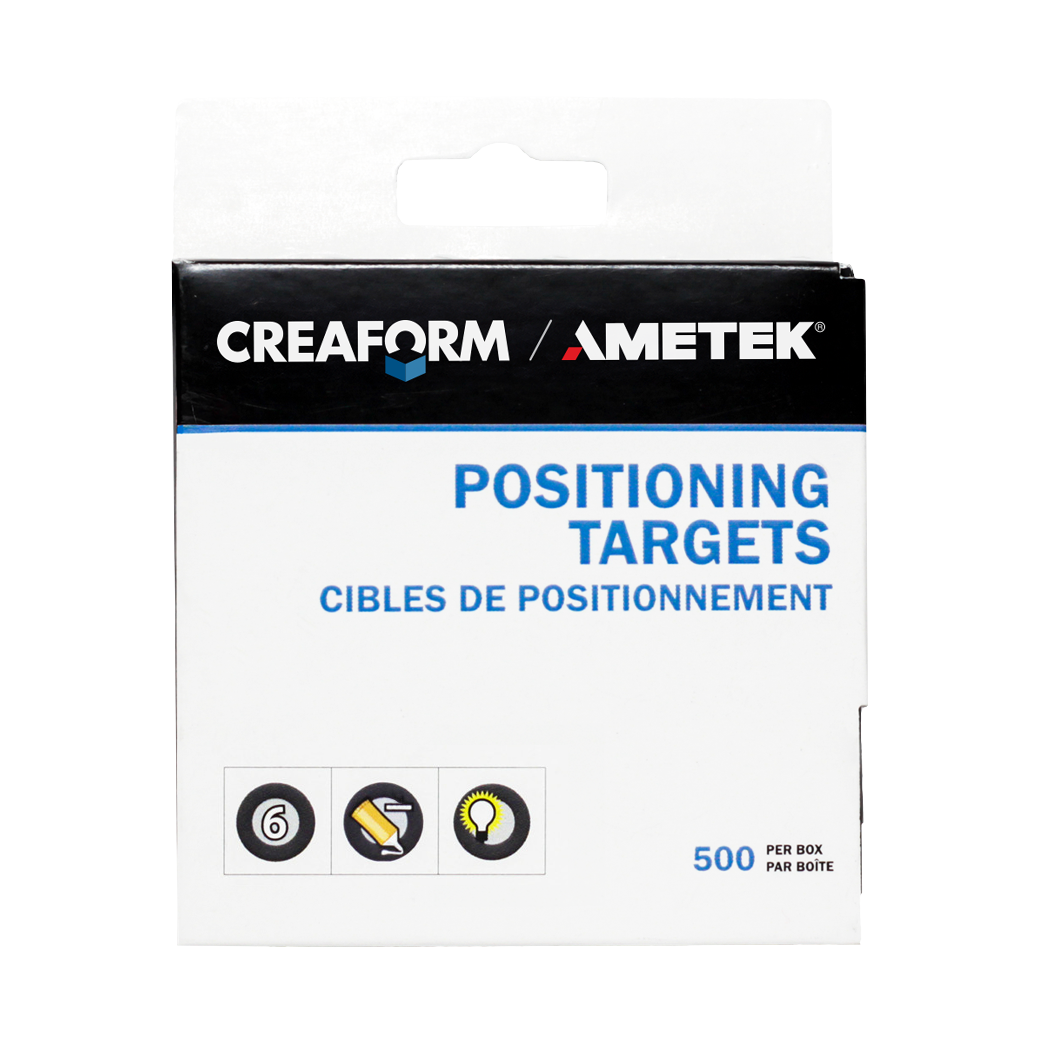 Creaform 6mm Positioning Targets Packaging - Black Contour, High Reflectivity, Light Adhesive, 500-Pack for Go!SCAN, HandySCAN, and Peel 3D Scanners