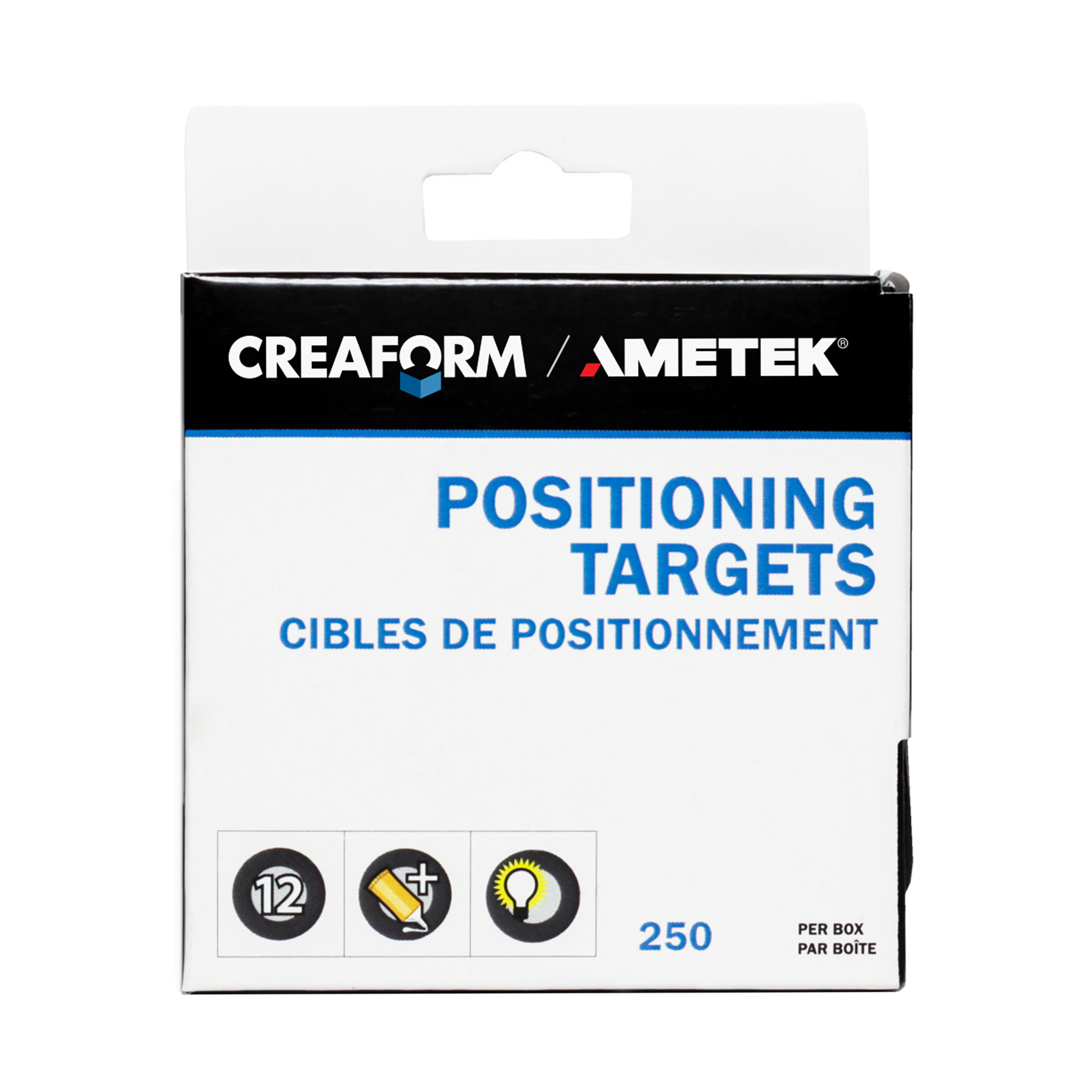Creaform Positioning Targets Packaging - Black Contour, 12mm, Regular Adhesive, 250-Pack for HandyPROBE Next
