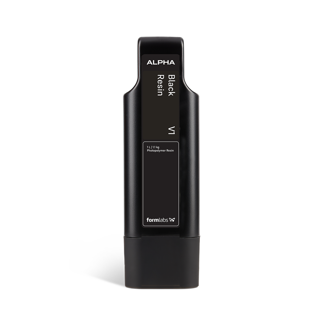 Formlabs Alpha Black Resin V1 - 1 L for Form Studio 1 SLA 3D Printers - Front View