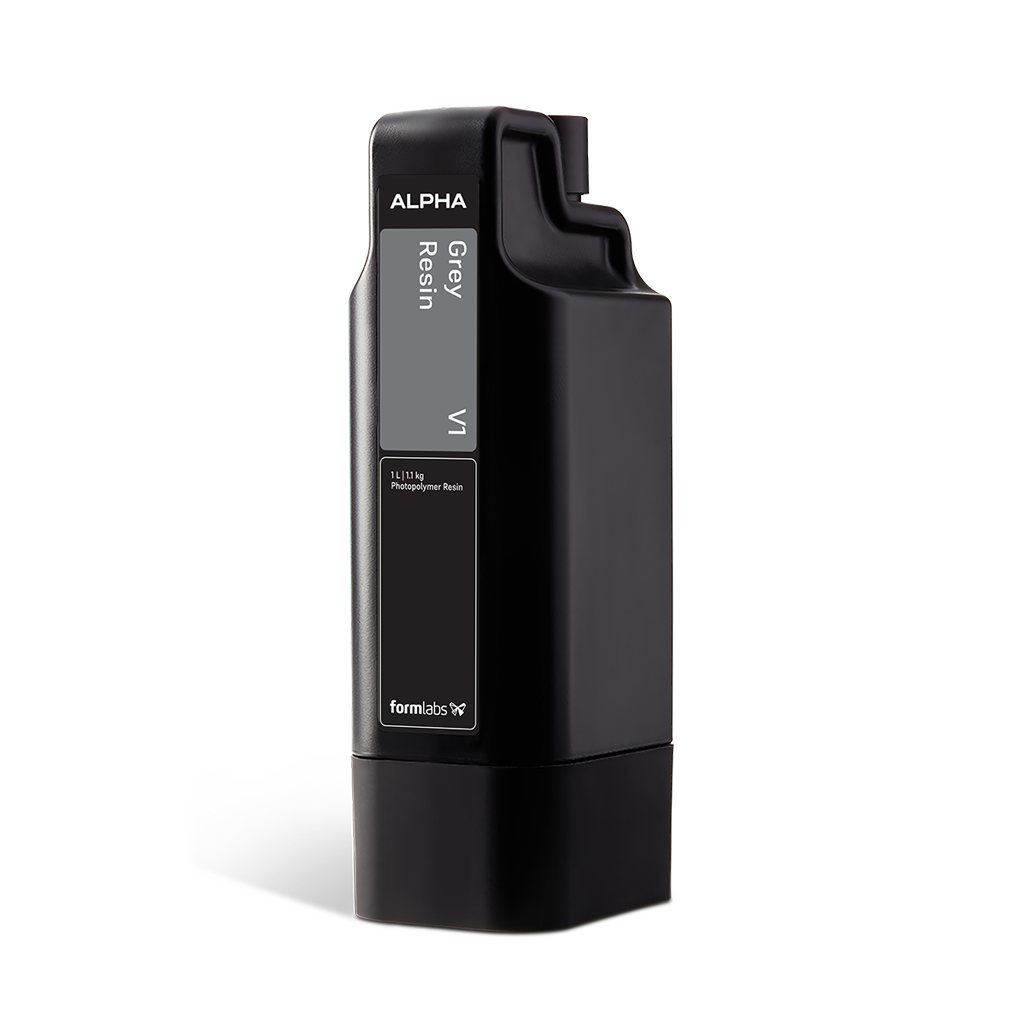 Formlabs Alpha Grey Resin V1 - 1 L for Form Studio 1 SLA 3D Printers - Angled View