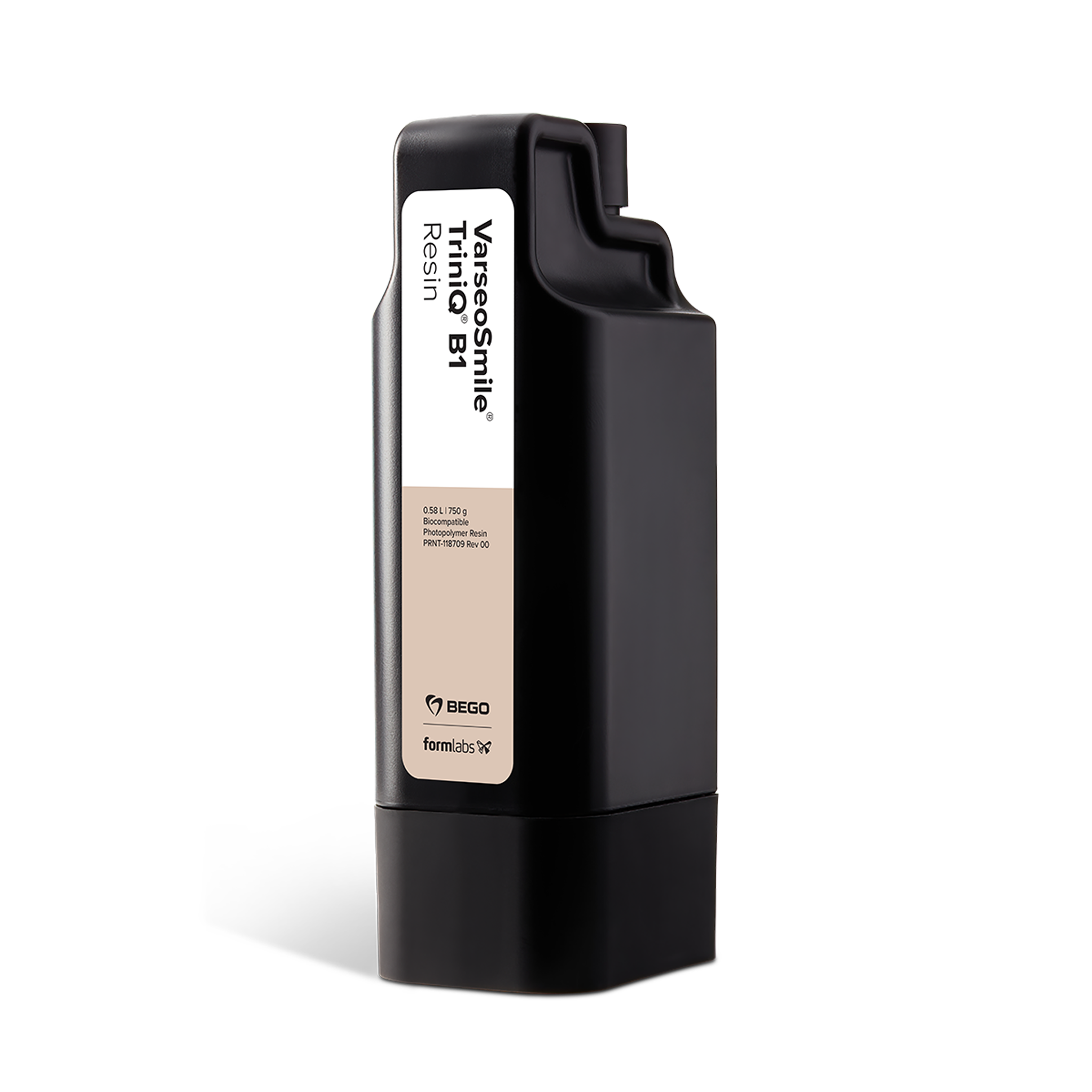 Formlabs® BEGO™ VarseoSmile® TriniQ® B1 Dental Resin - 0.58L for Form 4B 3D Printers - Angled View