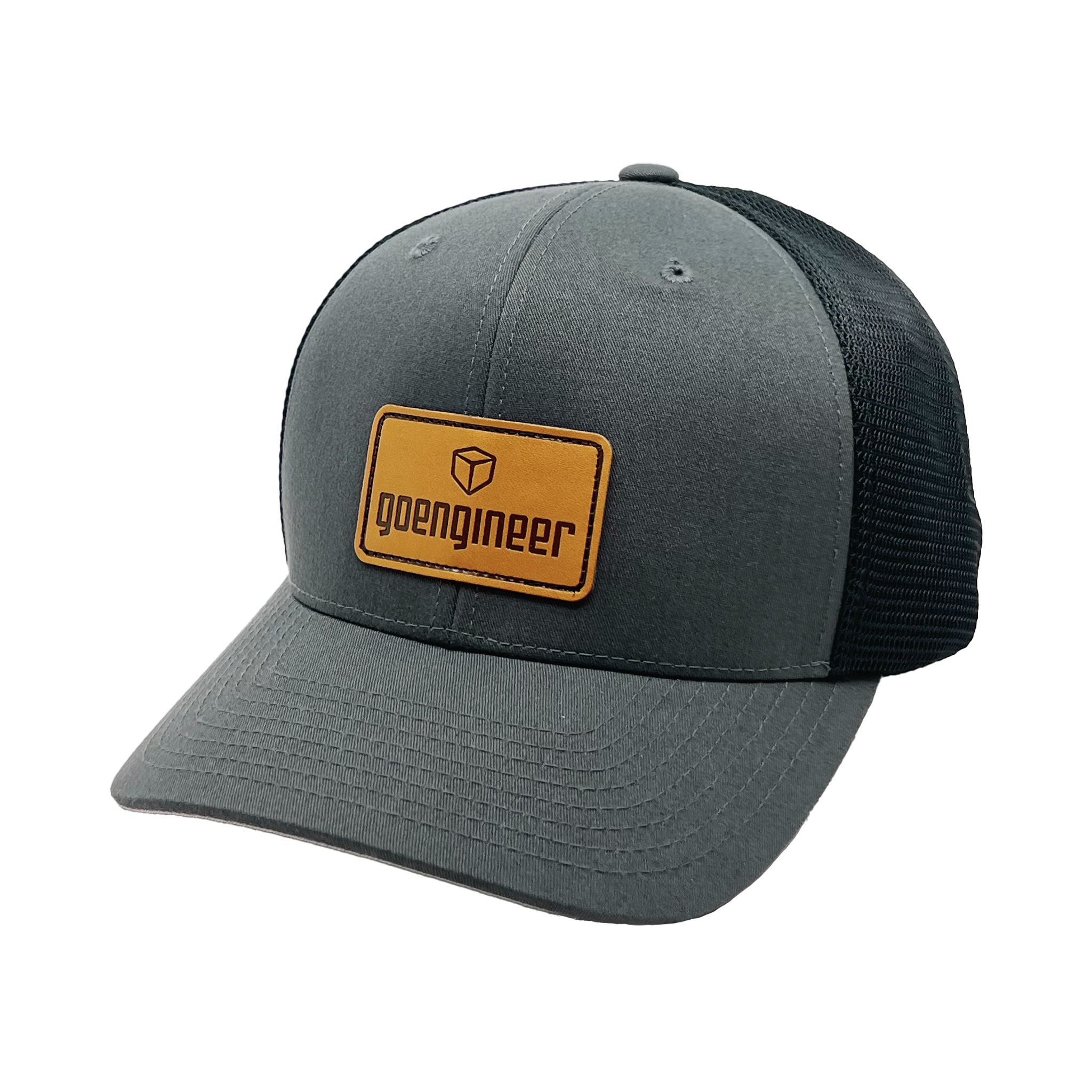 GoEngineer Trucker Hat - Dark Gray and Black with Brown Patch