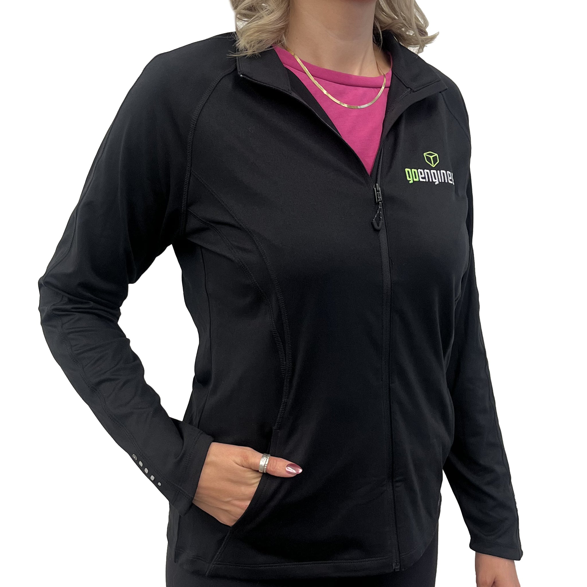Women's Full Zip Long Sleeve Polo - Front View