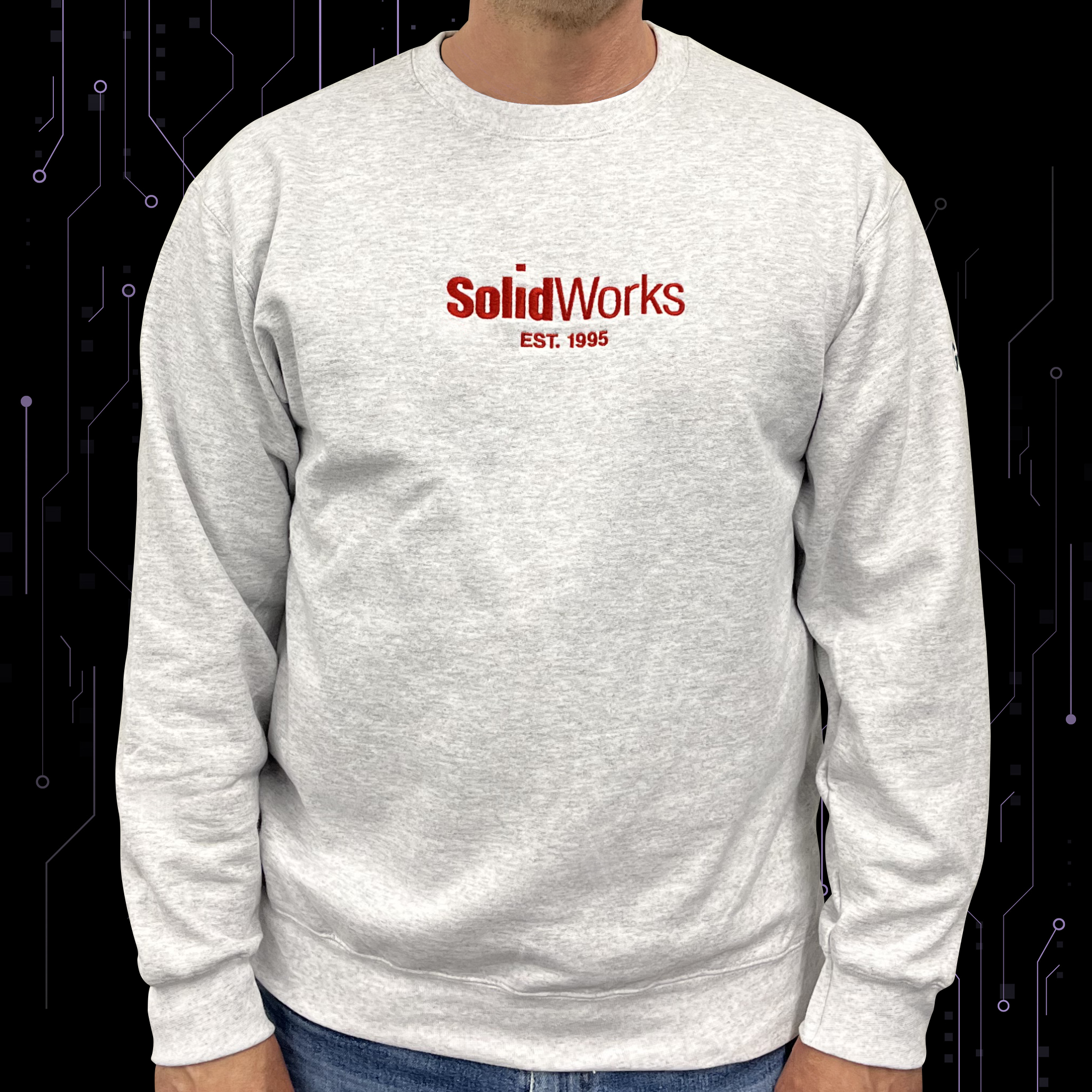 Retro SOLIDWORKS/GoEngineer Logo Sweatshirt - Light Gray - Front View