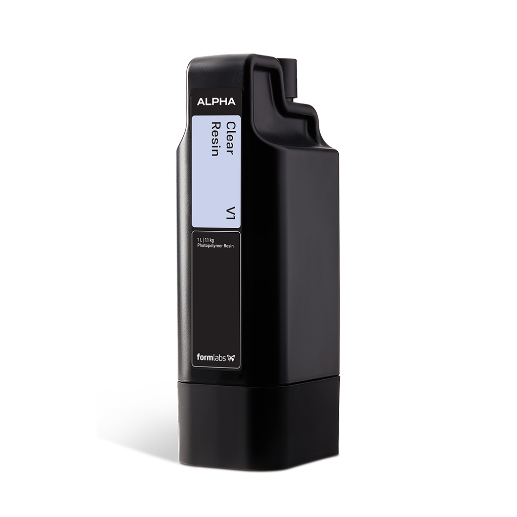Formlabs Alpha Clear Resin V1 - 1 L for Form Studio 1 SLA 3D Printers - Angled View