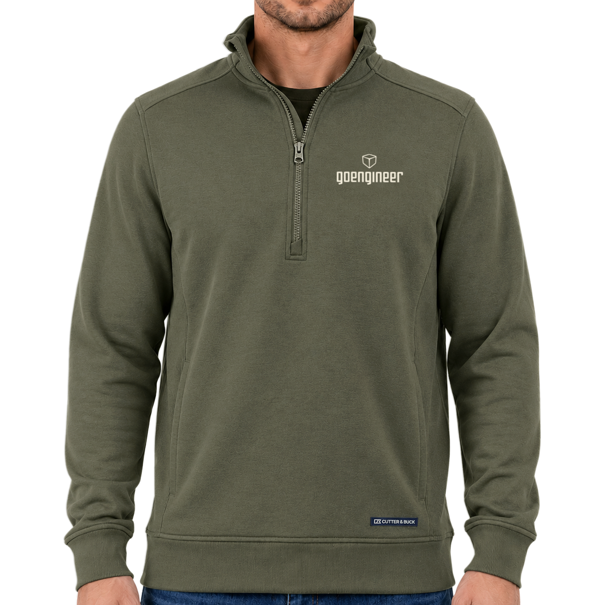 Men's Cutter & Buck Recycled Quarter-Zip Pullover - Green, Front View