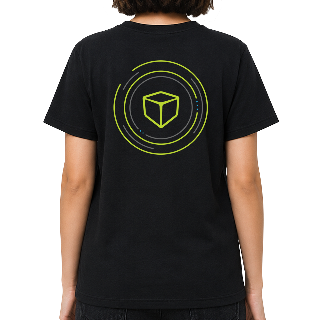 Unisex T-Shirt on Woman Model - Nexus (Full-Color, Back)