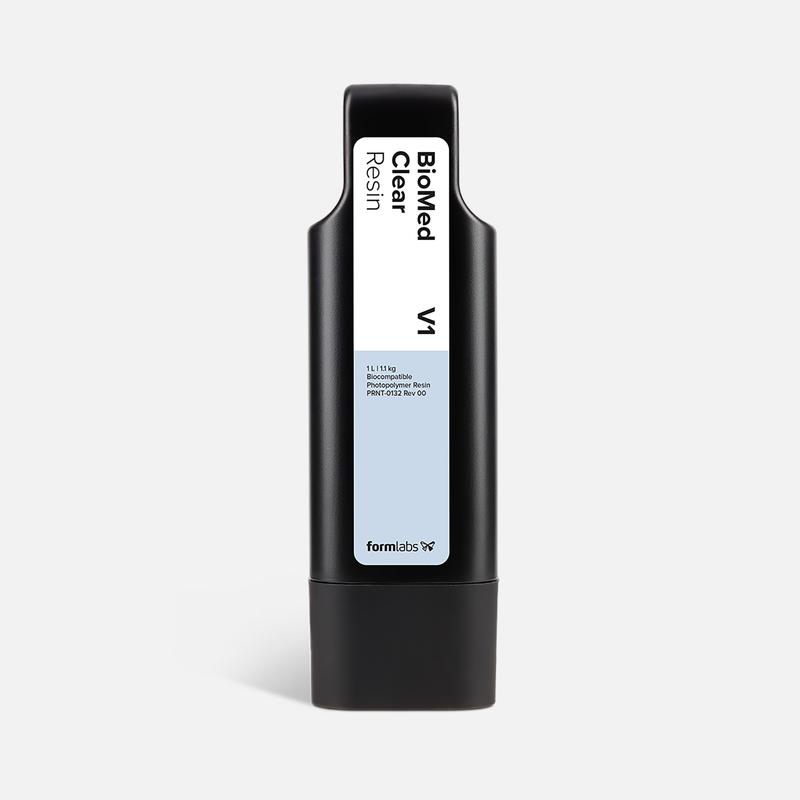 Formlabs BioMed Clear Resin V1 - 1L for Form 4 SLA 3D Printers - Angled View