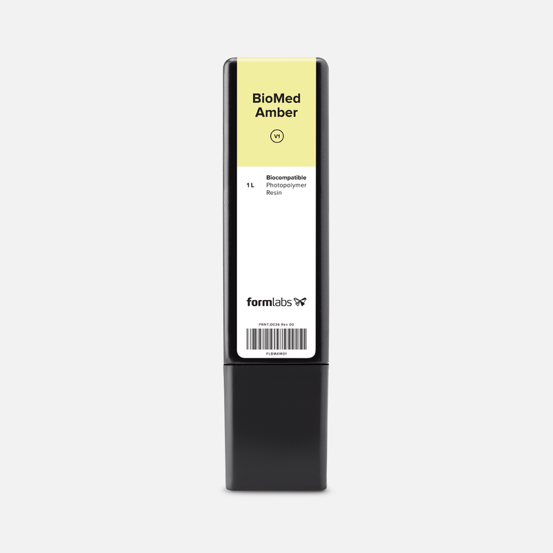 Formlabs BioMed Amber Resin V1 - 1L for Form 4 SLA 3D Printers - Angled View