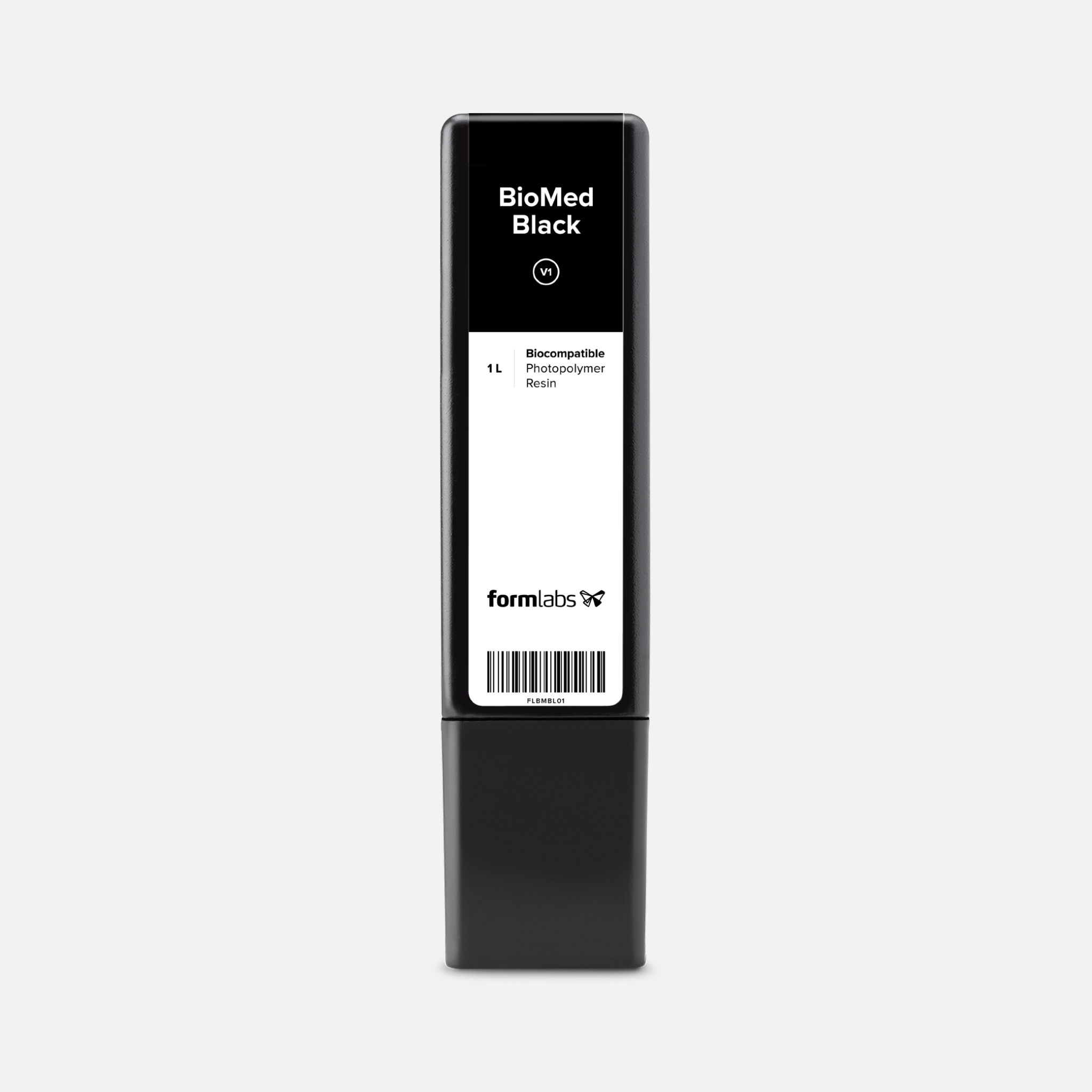 Formlabs BioMed Black Resin V1 - 1L for Form 3 SLA 3D Printers - Front View