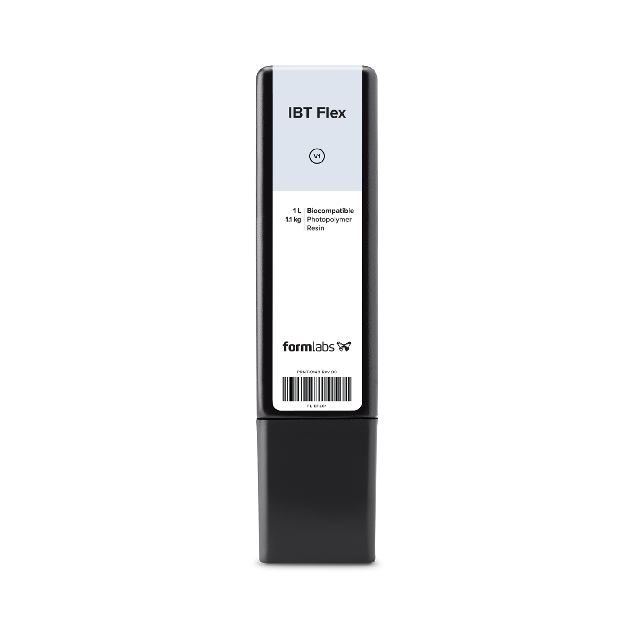 Formlabs® IBT Flex Resin V1 - 1L for Form 2 and Form 3B 3D Printers - Front View