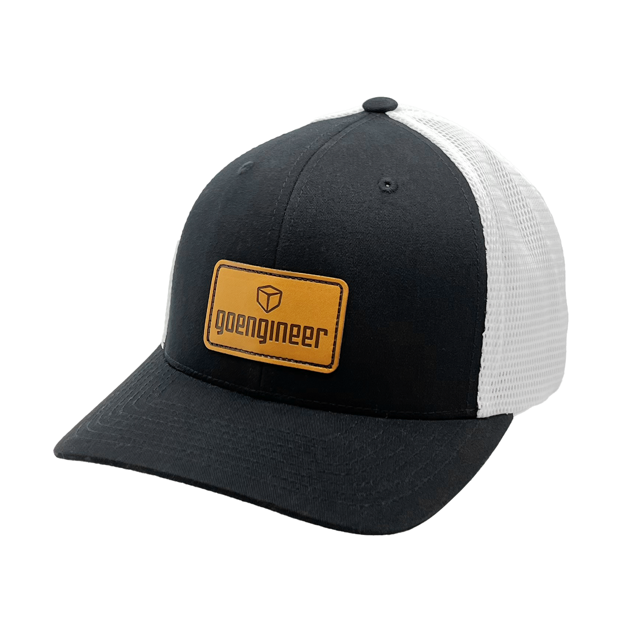 GoEngineer Trucker Hat - Black and White with Brown Patch