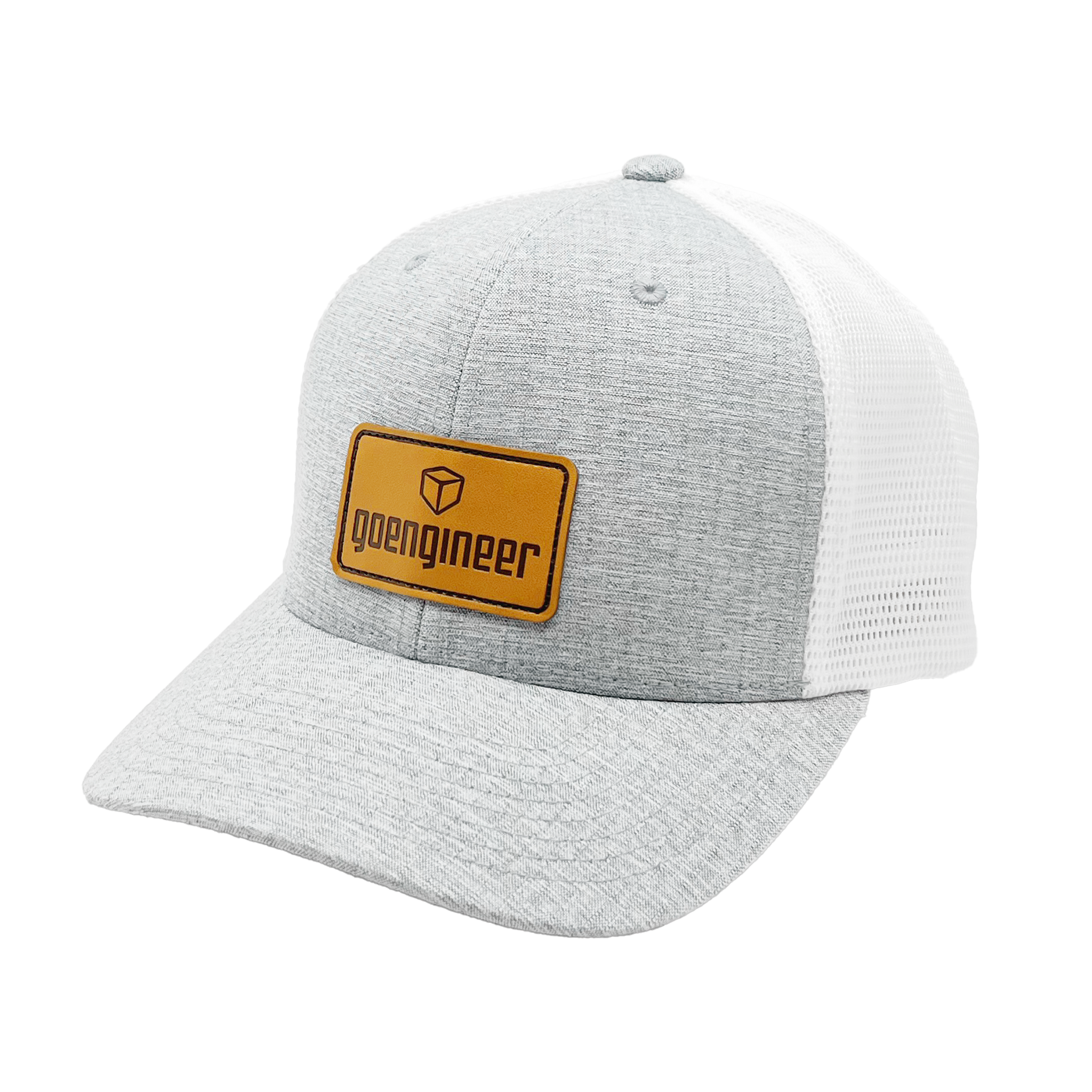 GoEngineer Trucker Hat - Light Gray and White with Brown Patch