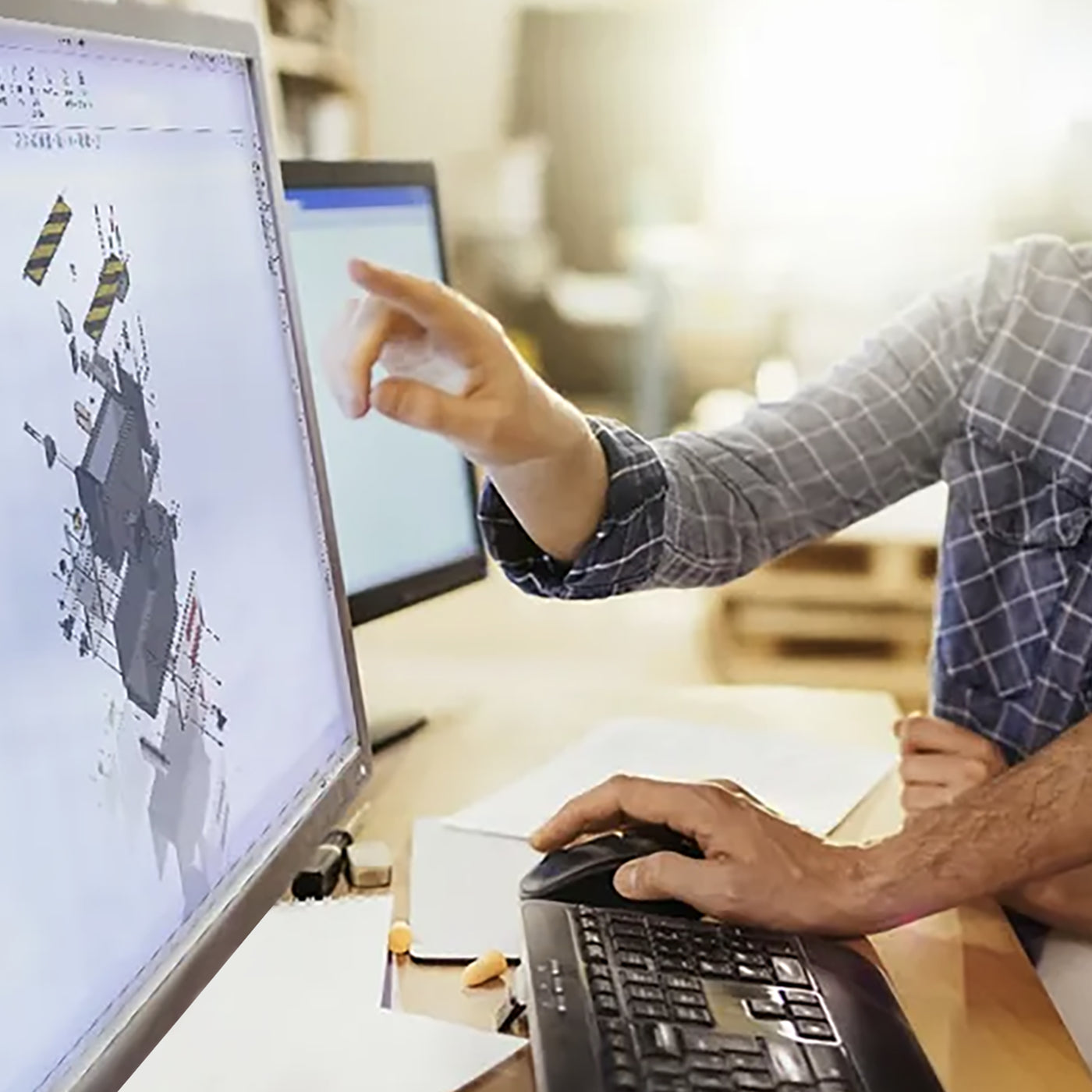 Two People Working Together on a CAD File in SOLIDWORKS Software